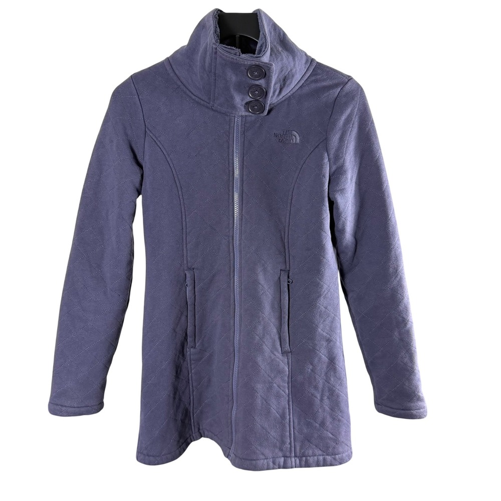 The North Face Womens Purple Quilted Fleece Funnel Neck Full Zip Jacket Small